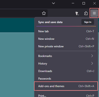 Navigating to Add-ons and Themes preferences in Firefox